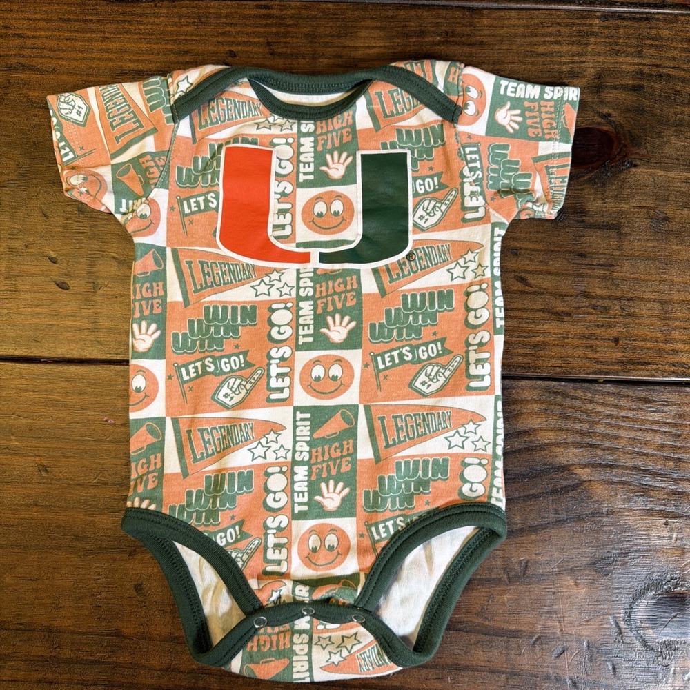 GEN2 Miami Hurricanes Baby Bodysuit 12M Football NCAA Orange Green